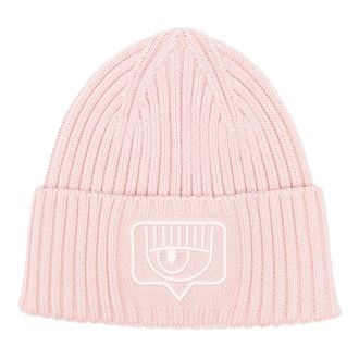Chiara Ferragni Accessoires, Dames, Roze, ONE Size, Wol, Beanie Maxi Eyelike Borduurmuts