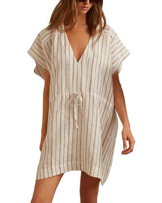 Reiss Romy Short Stripe Linen-Blend Kaftan