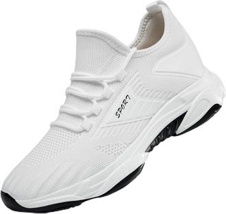 Generic Mens Height Increase Sneakers Fashionable Breathable Running Athletic Walking Casual Shoes Solid Color Design (White, 4.5)