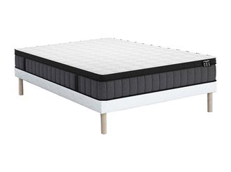 Vente-Unique Conjunto de somier tapizado de 160 x 200 cm + colch&oacute;n h&iacute;brido de muelles ensacados 7 zonas y gel viscoel&aacute;stico de 25cm de grosor - TOLCA de YSM&Eacute;E