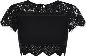 Roberto Cavalli Top crop con orlo a smerlo - Nero