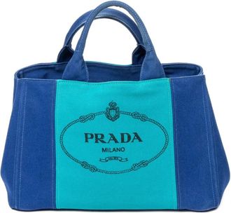 Prada Borsa tote Canapa media - Blu