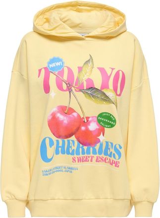 Only Sweatshirt ONLY ONLELO L/S PRINT HOOD BOX SWT, Damen, Gr. XL, sunlight print:cherries, Sweatware, Obermaterial: 60% Baumwolle, 40% Polyester, bedruckt
