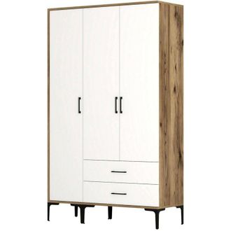 Dmora Armario 3 Puertas Dangiull, Muebles De Dormitorio, Vestidor, Armario De Ropa, 120x201h48 Cm, Nogal Y Blanco - Dmora