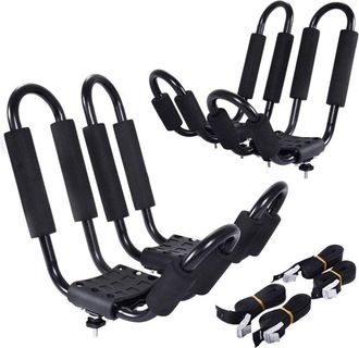 Costway 4 Pezzi Supporto da Portapacchi per Auto Porta Kayak per Tetto dellAuto a Forma u con 4 Cinghie Incluse - Costway