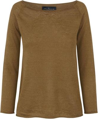 Cortana Rinen- jersey en linnensteek mosterd - Dames - Ronde hals truien - Bruin - XS - Linnen - Truien & Vesten