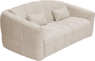 Vente-Unique Sof&aacute; cama de 3 plazas expr&eacute;s en tela boucl&eacute; beige - Cama 140 cm - Colch&oacute;n 20 cm RETUNA