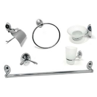 Trade Shop Trade Shop - Set Bagno Moderno Acciaio Cromato Vetro Satinato 6pz Porta Rotolo Sapone 52918