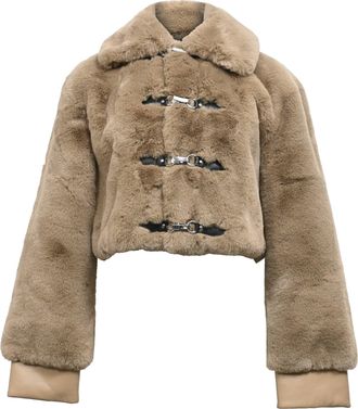 Rotate Cropped Faux-Fur Jacket in Brown Polyester