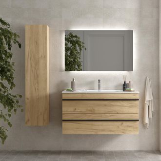 Cygnus Bath Salgar - Mueble De Ba&ntilde;o Born 100 Cm Roble Con Perfil De Tirador Con Lavabo