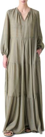 Akris Boho Long Sleeve Tiered Maxi Dress in Khaki at Nordstrom, Size 10