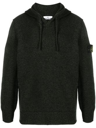 Stone Island Ribgebreide hoodie - Zwart