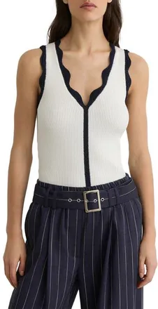 Reiss Freya Rib Knit Crochet Trim Tank in Ivory/navy at Nordstrom, Size X-Small