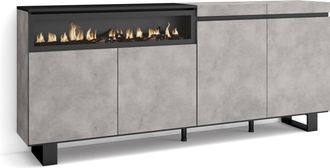 Skraut Home Aparadores Para Sal&oacute;n, Gran Capacidad De Almacenaje, 200x87x35cm, 4 Puertas, Chimenea El&eacute;ctrica, Dise&ntilde;o Industrial, Estilo Moderno, Gris Cemento - Skr