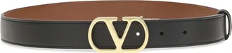 Valentino Garavani Womens Reversible Vlogo Signature Belt Nero-Deep Caramel Calf Leather Bos Taurus E Braces Nero/deep