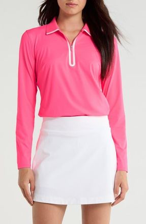 G/Fore Stretch Jersey Quarter Zip Polo in Knockout Pink at Nordstrom, Size X-Small