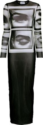 Jean Paul Gaultier face-print mesh maxi dress - women - Polyamide - L - Black