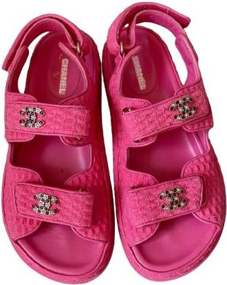 Chanel Pink Tweed Dad Sandals Size 35.5