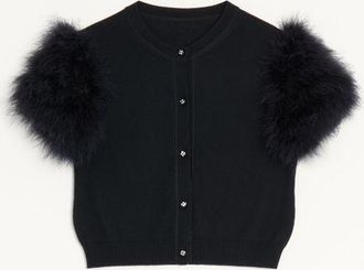 Valentino Cardigan In Maglia Di Lana Con Piume Donna NERO XL