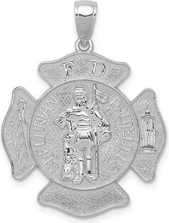 Diamond2Deal 14k White Gold Large FD St. Florian Badge Pendant