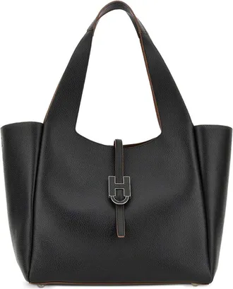 Hogan Black Leather Handbag With Logo Plaque