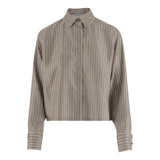 Max Mara Overhemden, Dames, Beige, 2Xs, Brama Striped Silk-Twill Shirt