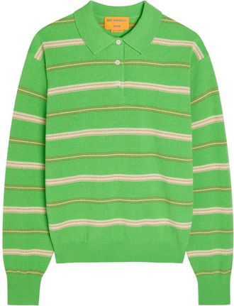 Guest In Residence Collegiate Striped Cashmere Polo Jumper - Green - S (UK8-10 / S)
