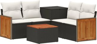 vidaXL Juego De Sof&aacute; 6 Uds. Negro Y Blanco Crema Vidaxl