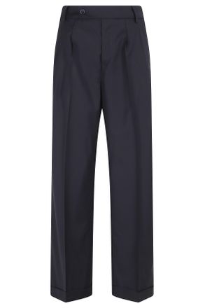 BRIGLIA 1949 Black Belt Loops Wool Wide-Leg Wide-Leg Pants