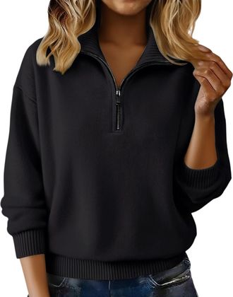 Generic Black V Neck School Jumper Womens Jumpers Uk Cosy Half Zip Polo V Neck Cozy Knit Sweaters Wool Cashmere Sweatshirt Thermal Warm Tunic Ladies Fleece To