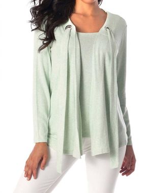 French Kyss Nikki Kashmira Grommet Open Cardigan In Mint