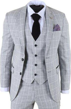 TruClothing 3 Piece Check Suit Tailored Fit Formal Dress Suits