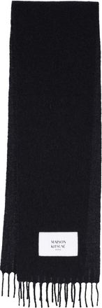Maison Kitsun&eacute; Black Embroidered Logo Alpaca-Blend Scarf