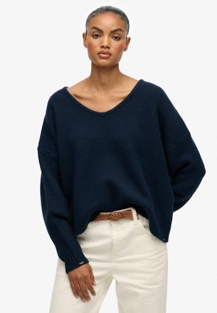 Superdry Strickpullover SUPERDRY BRUSHED OS V NECK JUMPER, Damen, Gr. XS, richest navy twist, Strick, Obermaterial: 43% Polyacryl, 25% Polyester, 19% Polyamid,