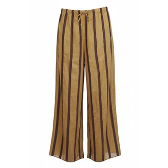 Ni&ugrave; Wide Trousers, female, Brown, Size: S Striped Appliqu&eacute; Trousers