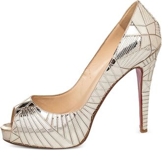 Christian Louboutin geometric-embossed peep-toe heels - Silver