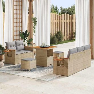 vidaXL Vidaxl - Conjunto De Sof&aacute; De Jard&iacute;n Con Coj&iacute;n 8 Pcs Beige Y Gris Claro