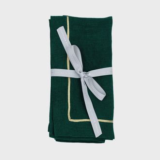 Joanna Buchanan Gold trim linen dinner napkin, set of two in Dark Green at Nordstrom
