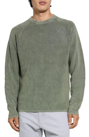 Theory Washed Crewneck in Cotton Sweater in Washed Light Ivy at Nordstrom, Size Xx-Large