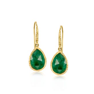 Ross-Simons Emerald Drop Earrings in 18kt Gold Over Sterling