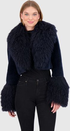 Gorski SHEARED CASHMERE GOAT BOLERO WITH MONGOLIAN GOAT COLLAR & CUFFS