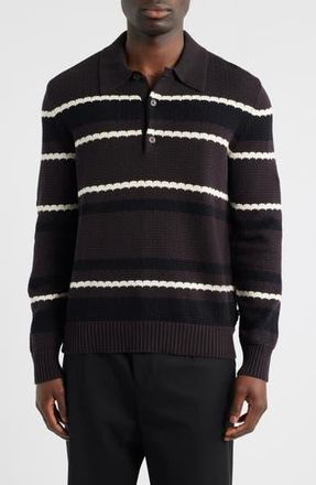 Nn.07 Alfie 60019 Stripe Long Sleeve Organic Cotton Polo Sweater in Dusky Port at Nordstrom Rack, Size X-Large