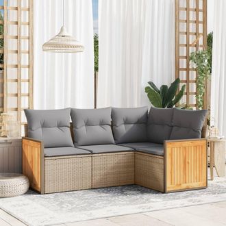 vidaXL Juego De Sof&aacute;s Jard&iacute;n Con Cojines 4 Pzas Rat&aacute;n Sint&eacute;tico Beige Vidaxl