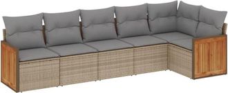 vidaXL Juego De Sof&aacute;s Jard&iacute;n Con Cojines 6 Pzas Rat&aacute;n Sint&eacute;tico Beige Vidaxl