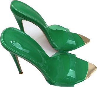 Generic Green,6.5 UK,Womens Clear Heels Sandals Transparent Stiletto Heel Slippers Backless Peep Toe Slip on Heeled Mules Pointed Toe Dressy Shoes
