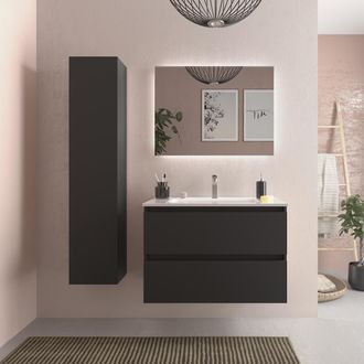 Cygnus Bath Salgar - Mueble De Ba&ntilde;o Bequia 80 Cm Negro Mate Con Lavabo De Porcelana