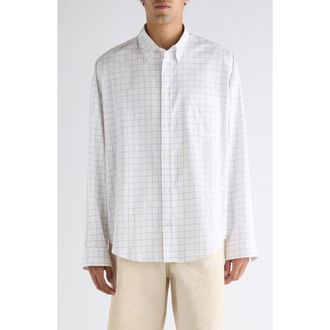 Acne Studios Setar Windowpane Plaid Brushed Cotton Button-Up Shirt in White/Black at Nordstrom, Size 44 Us