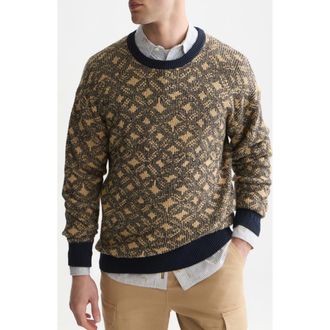 Scotch & Soda Jacquard Sweater in Tiles Flower Dijon/sky Captain at Nordstrom, Size Xx-Large