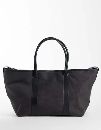 Arket Maxi borsa oversize in tela nera-Nero