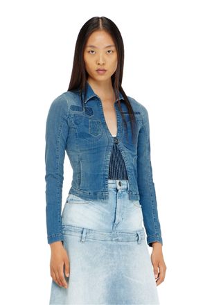 Diesel One-button denim shirt with patch effects - Tops - Woman - Blue